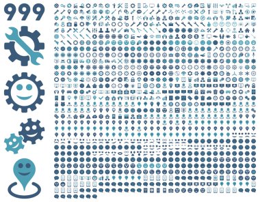 999 araçları, dişliler, gülümsüyor, harita işaretleri, telefon simgeleri.