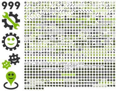 999 araçları, dişliler, gülümsüyor, harita işaretleri, telefon simgeleri.