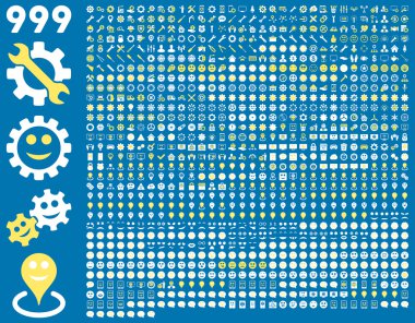 999 araçları, dişliler, gülümsüyor, harita işaretleri, telefon simgeleri.