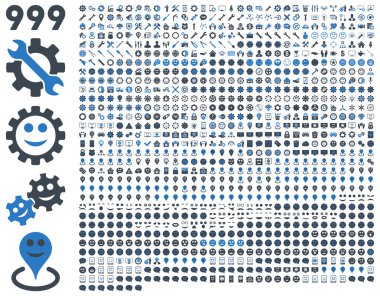 999 araçları, dişliler, gülümsüyor, harita işaretleri, telefon simgeleri.