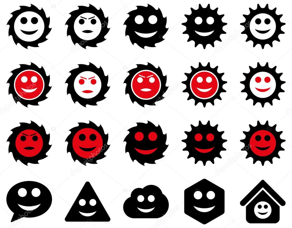 Tools, gears, smiles, emotions icons