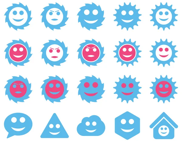 Nástroje, ozubená kola, úsměvy, emoce ikony — Stockový vektor