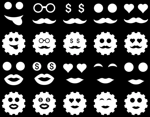 Hulpmiddel, vistuig, glimlach, emotie iconen — Stockvector