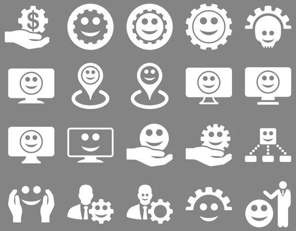 Tools, gears, smiles, map markers icons. — Stock Photo, Image