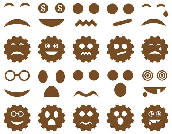 Ferramenta, engrenagem, sorriso, ícones de emoção —  Vetores de Stock