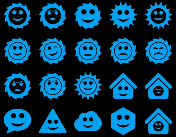 Eszközök, fogaskerekek, mosolyog érzelmek ikonok — Stock Vector