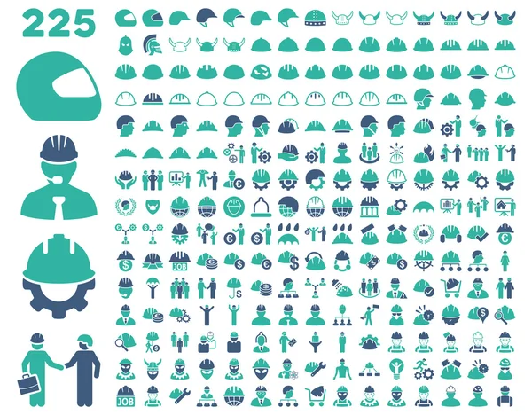 Arbeidsveiligheid en helm Icon Set. — Stockvector