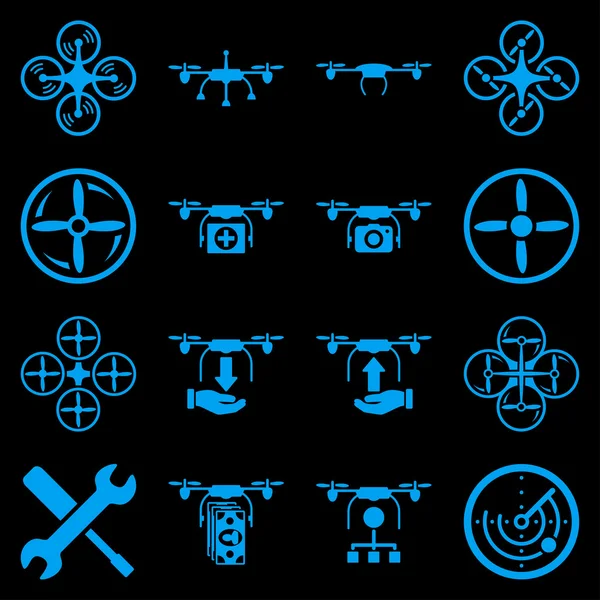 Flying drone flat bicolor icons — Stock Vector