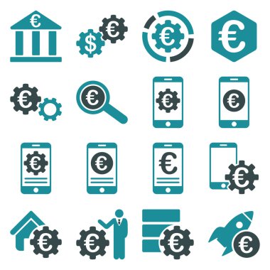 Euro bankacılık iş ve hizmet araçları simgeler