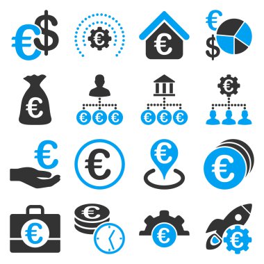 Euro bankacılık iş ve hizmet araçları simgeler