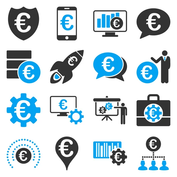 Euro business banking e ferramentas de serviço ícones — Vetor de Stock