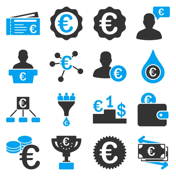 Iconos de negocio y herramientas de servicios bancarios en euros — Vector de stock