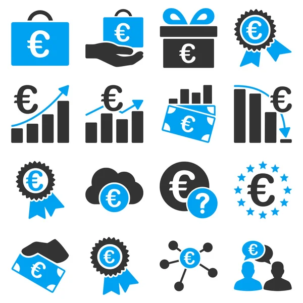 Iconos de negocio y herramientas de servicios bancarios en euros — Archivo Imágenes Vectoriales