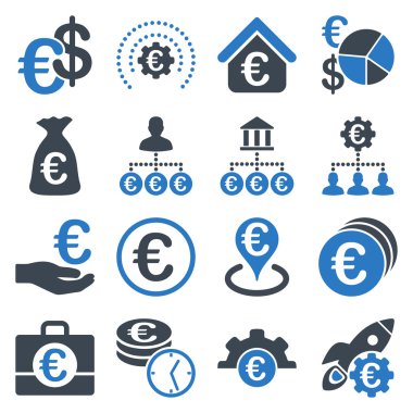 Euro bankacılık iş ve hizmet araçları simgeler
