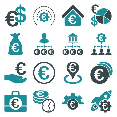 Euro bankacılık iş ve hizmet araçları simgeler