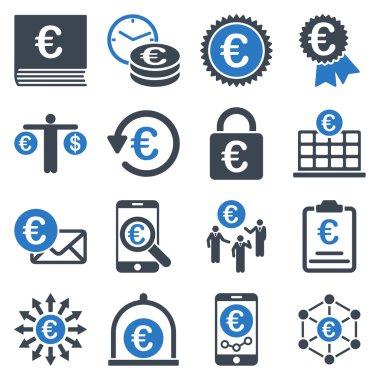 Euro bankacılık iş ve hizmet araçları simgeler