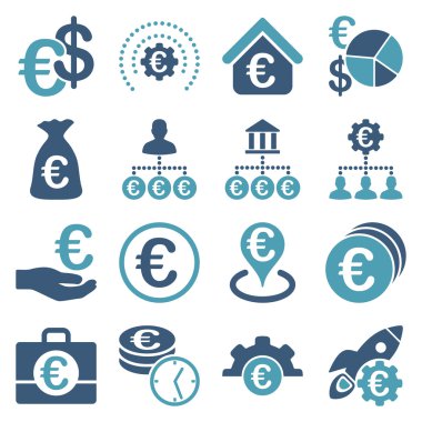 Euro bankacılık iş ve hizmet araçları simgeler