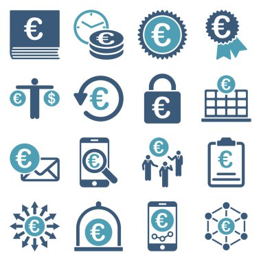 Euro bankacılık iş ve hizmet araçları simgeler
