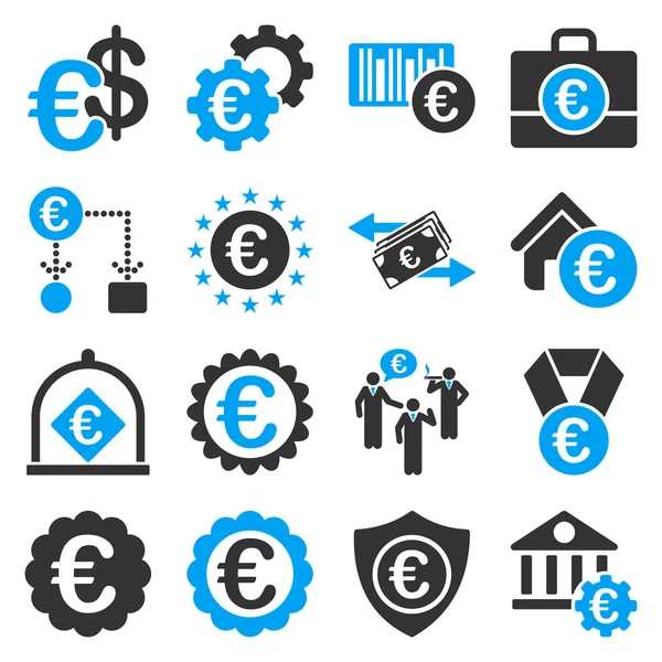 Iconos de negocio y herramientas de servicios bancarios en euros — Vector de stock