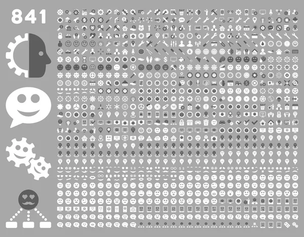 841 smile, engrenagem, ferramenta, marcadores de mapa, ícones móveis — Vetor de Stock