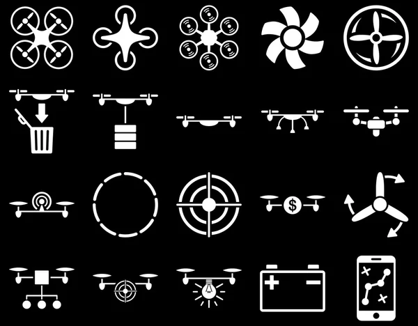 Iconos de herramientas de dron de aire y quadcopter — Vector de stock