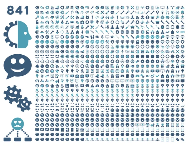 841 sonrisa, engranaje, herramienta, marcadores de mapa, iconos móviles — Vector de stock