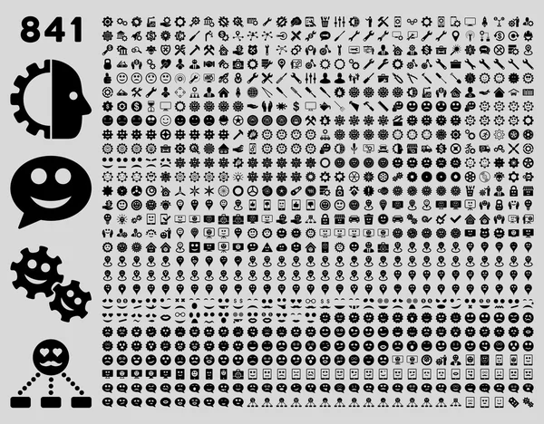 841 smile, engrenagem, ferramenta, marcadores de mapa, ícones móveis —  Vetores de Stock