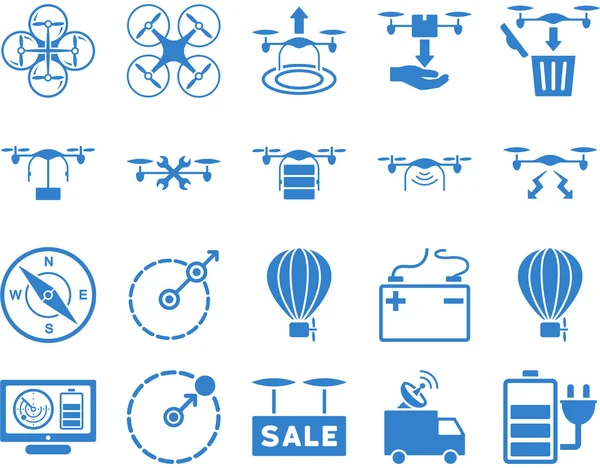 Iconos de herramientas de dron de aire y quadcopter — Vector de stock