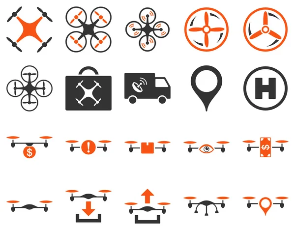 Drone i Quadkoptera ikony narzędzia pneumatyczne — Wektor stockowy