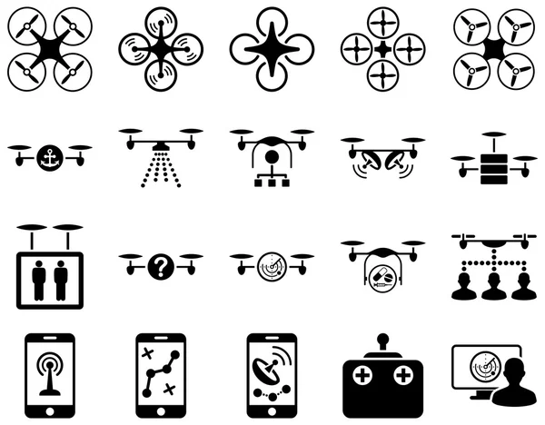 Ícones da ferramenta do drone e do quadcopter do ar —  Vetores de Stock