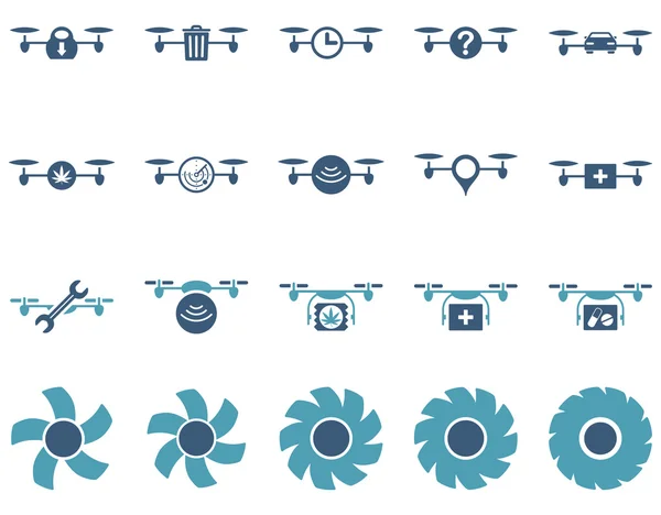 Иконки воздушных дронов и квадрокоптеров — стоковый вектор