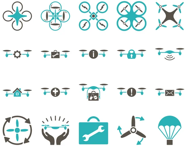Иконки воздушных дронов и квадрокоптеров — стоковый вектор