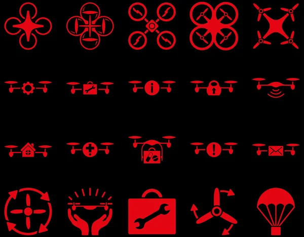 Iconos de herramientas de dron de aire y quadcopter — Vector de stock