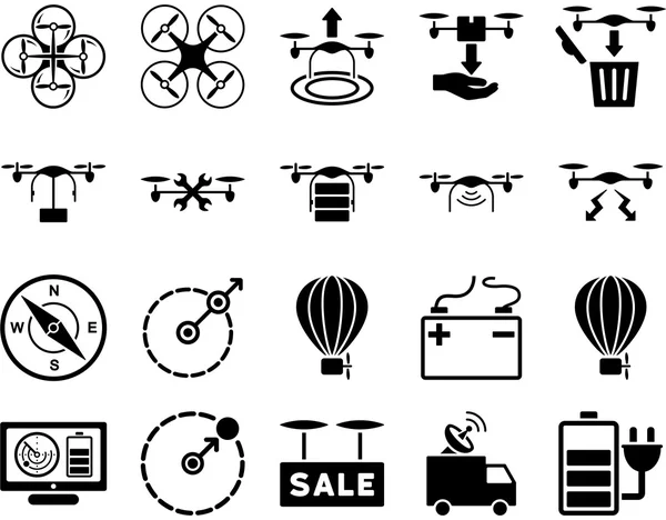 Lucht drone en quadcopter gereedschapspictogrammen — Stockvector