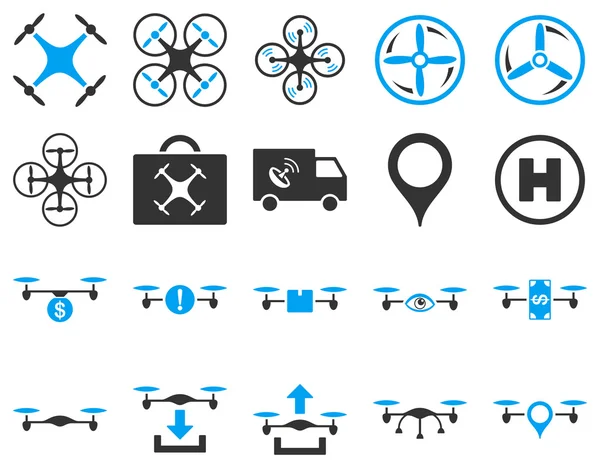 Drone d'air et icônes outil quadcopter — Image vectorielle