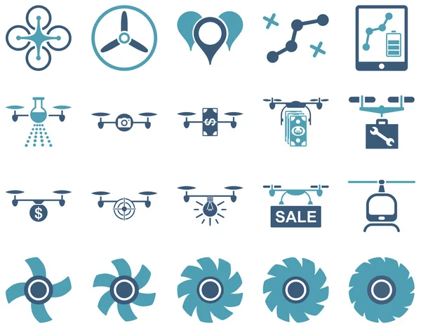 Air drone e icone strumento quadricottero — Vettoriale Stock