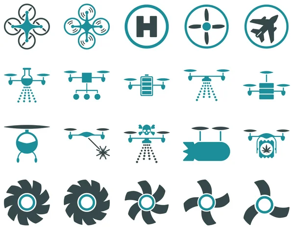 Iconos de herramientas de dron de aire y quadcopter — Vector de stock