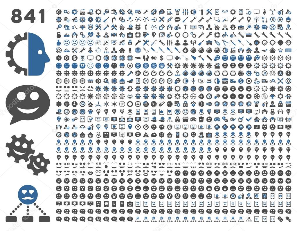 841 smile, gear, tool, map markers, mobile icons