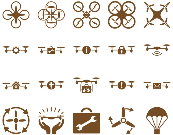 Iconos de herramientas de dron de aire y quadcopter — Vector de stock