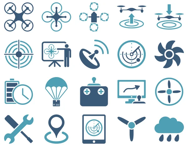 Iconos de herramientas de dron de aire y quadcopter — Vector de stock
