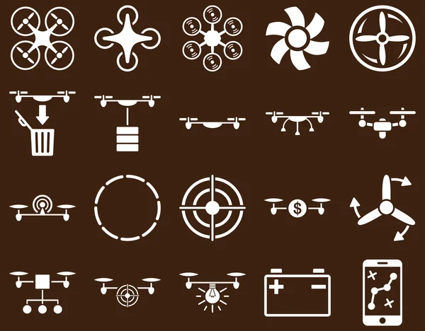 Иконки воздушных дронов и квадрокоптеров — стоковый вектор