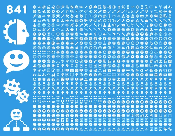 841 sonrisa, engranaje, herramienta, marcadores de mapa, iconos móviles — Archivo Imágenes Vectoriales