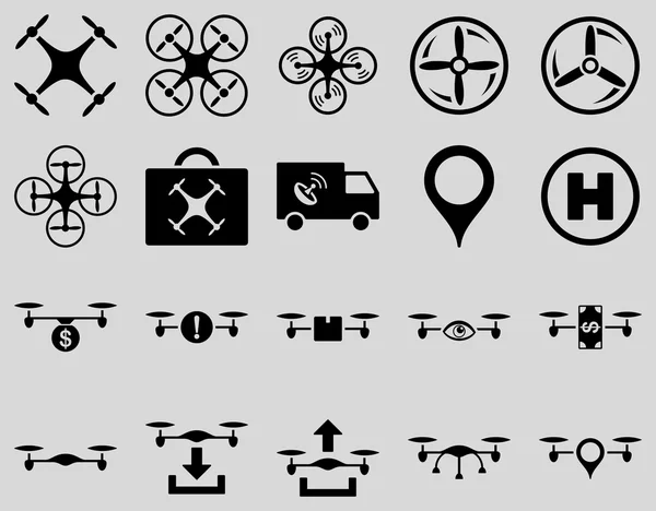 Iconos de herramientas de dron de aire y quadcopter — Archivo Imágenes Vectoriales