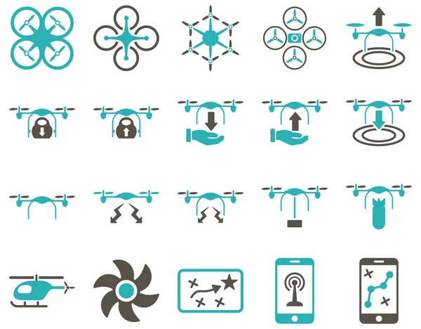 Iconos de herramientas de dron de aire y quadcopter — Vector de stock