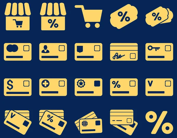 Winkelen en bank kaart pictogrammenset — Stockvector