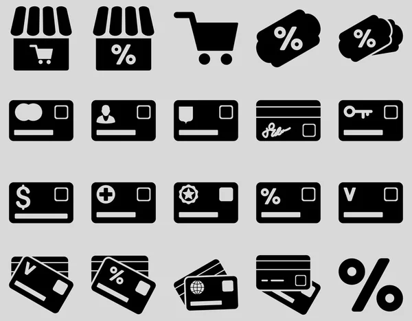 Winkelen en bank kaart pictogrammenset — Stockvector