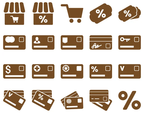 Winkelen en bank kaart pictogrammenset — Stockvector