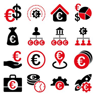 Euro bankacılık iş ve hizmet araçları simgeler