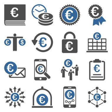 Euro bankacılık iş ve hizmet araçları simgeler