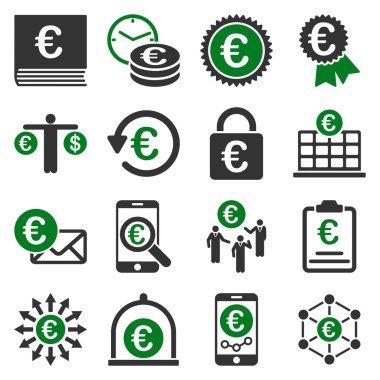 Euro bankacılık iş ve hizmet araçları simgeler